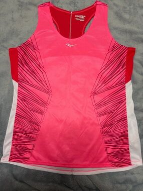 Saucony Hot Pink Racerback Performance Tank with Graphic Panels